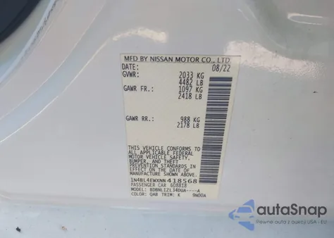 2022 Nissan Altima Sl Intelligent Awd from USA, damaged, VIN 1N4BL4EWXNN418568